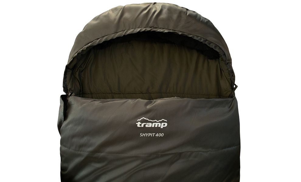 Демісезонний кемпінговий спальник-ковдра Tramp Shypit 400 Wide до -5°C: з капюшоном, Максимальний зріст користувача: 195, Колір: Olive, Сторона застібки: права, зображення 4