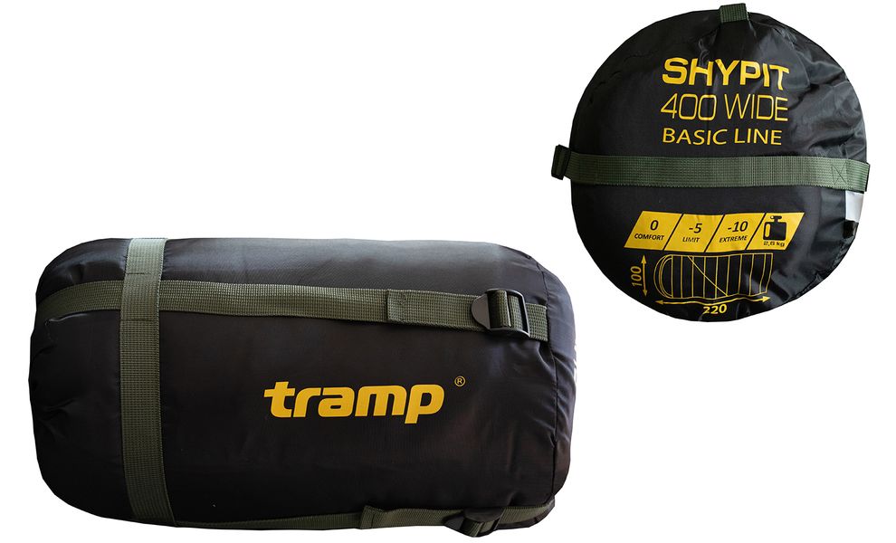 Демісезонний кемпінговий спальник-ковдра Tramp Shypit 400 Wide до -5°C: з капюшоном, Максимальний зріст користувача: 195, Колір: Olive, Сторона застібки: ліва, зображення 10