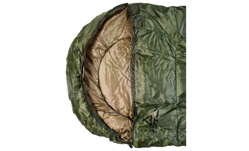 Демісезонний туристичний спальник Totem Hunter XXL до 5°C: широкий, з капюшоном, Максимальний зріст користувача: 195, Колір: Green, Сторона застібки: ліва, зображення 4