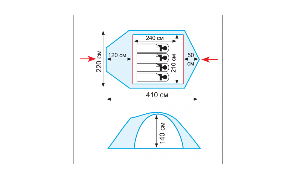 4-місний намет Tramp Lair 4 V2: двошаровий, з тамбуром, Кількість місць: 4, Колір: Green, зображення 2