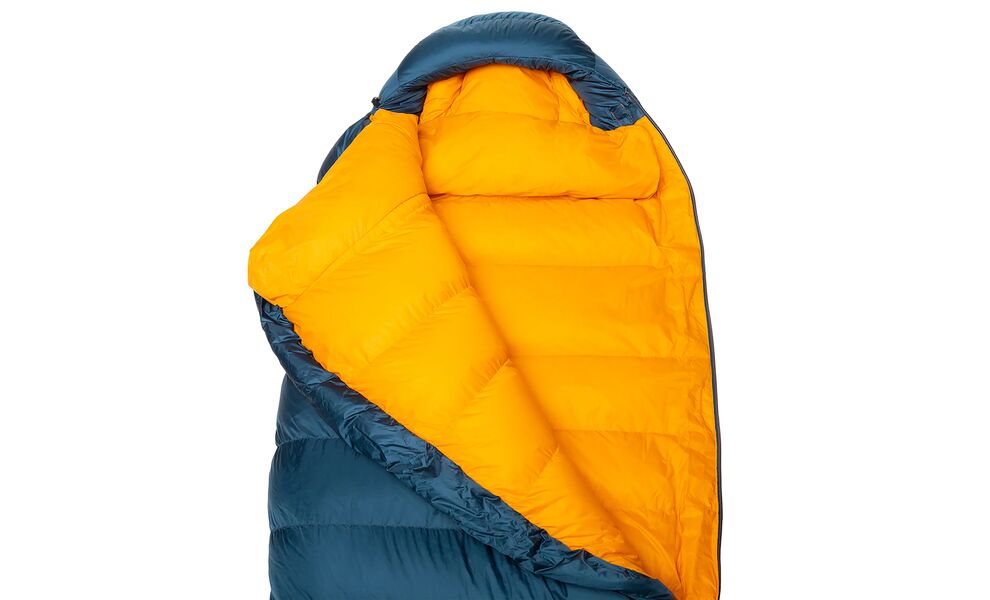 Демісезонний пуховий спальник Mountain Equipment Helium 250 - Regular (01635/Majolica Blue) до 2°C: з капюшоном, Максимальний зріст користувача: 185, Колір: 01635/Majolica Blue, Сторона застібки: ліва, зображення 4