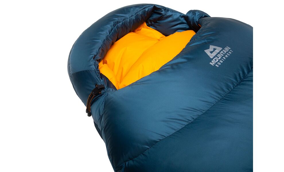 Демісезонний пуховий спальник Mountain Equipment Helium 250 - Regular (01635/Majolica Blue) до 2°C: з капюшоном, Максимальний зріст користувача: 185, Колір: 01635/Majolica Blue, Сторона застібки: ліва, зображення 5
