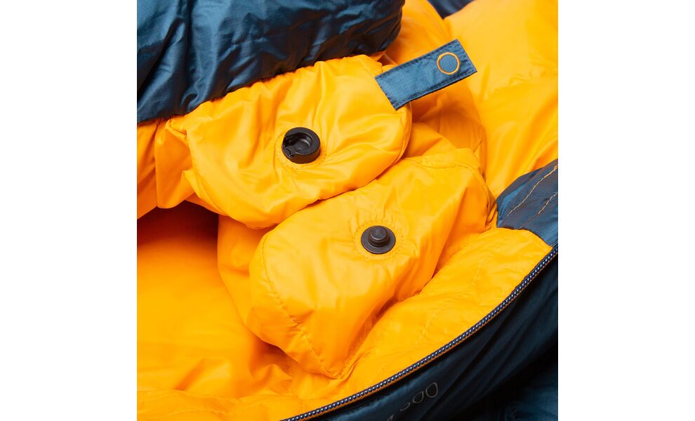 Демісезонний пуховий спальник Mountain Equipment Helium 250 - Regular (01635/Majolica Blue) до 2°C: з капюшоном, Максимальний зріст користувача: 185, Колір: 01635/Majolica Blue, Сторона застібки: права, зображення 6