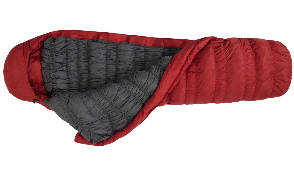 Демісезонний пуховий спальник Mountain Equipment Xeros - Long (01018/Crimson) до -12°C: з капюшоном, Максимальний зріст користувача: 200, Колір: 01018/Crimson, Сторона застібки: ліва, зображення 4