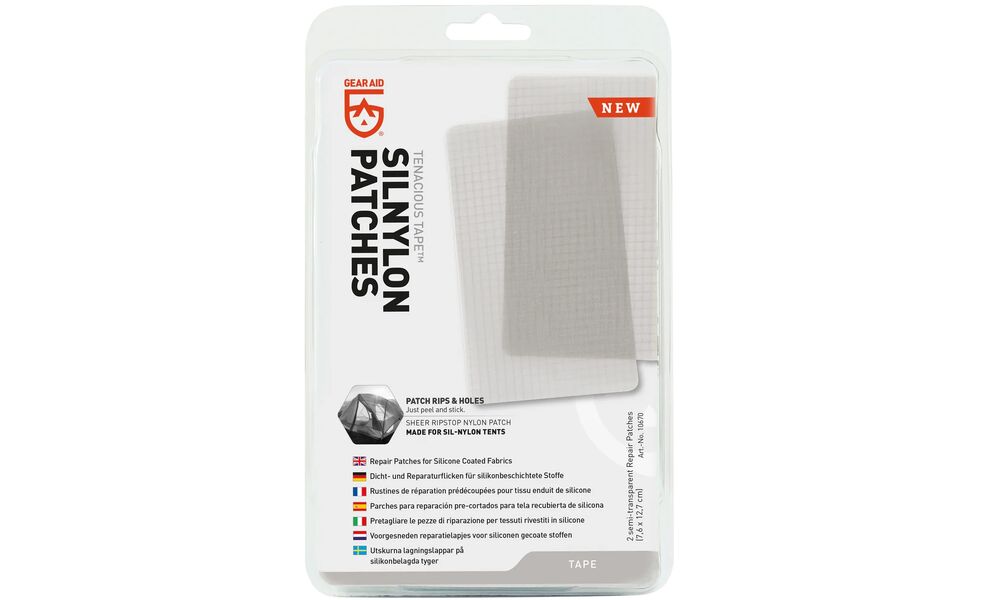 Латка з липким шаром Gear Aid TENACIOUS TAPE™ Silnylon Patches (напівпрозорий нейлон RipStop), 2 шт., зображення 2