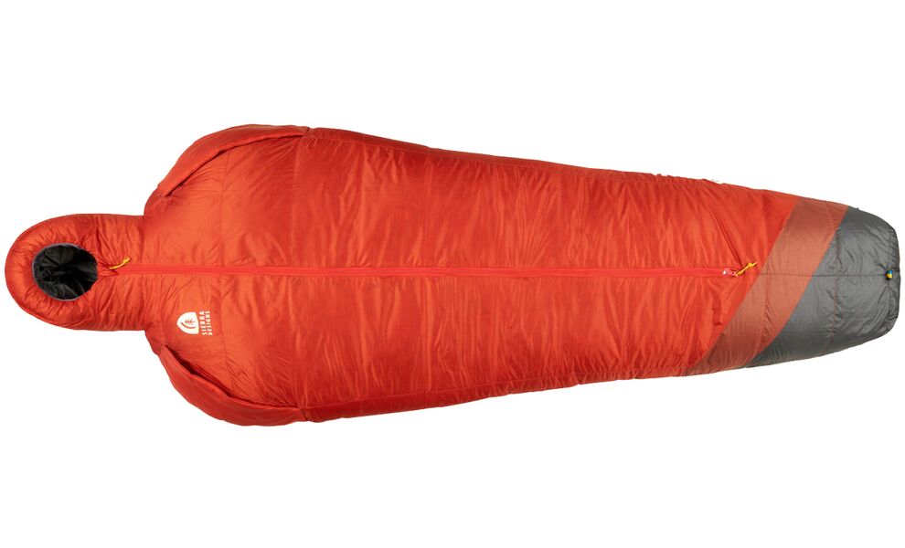 Демісезонний пуховий спальник Sierra Designs Mobile Mummy 800F 15 - Regular до -9°C: з капюшоном, Максимальний зріст користувача: 183, Колір: Grey/Orange/Red, Сторона застібки: центр, зображення 2
