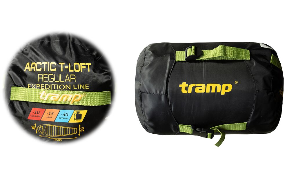 Зимовий туристичний спальник Tramp Arctic - Regular (Green) до -15°C: з капюшоном, Максимальний зріст користувача: 185, Колір: Green/Grey, Сторона застібки: права, зображення 14