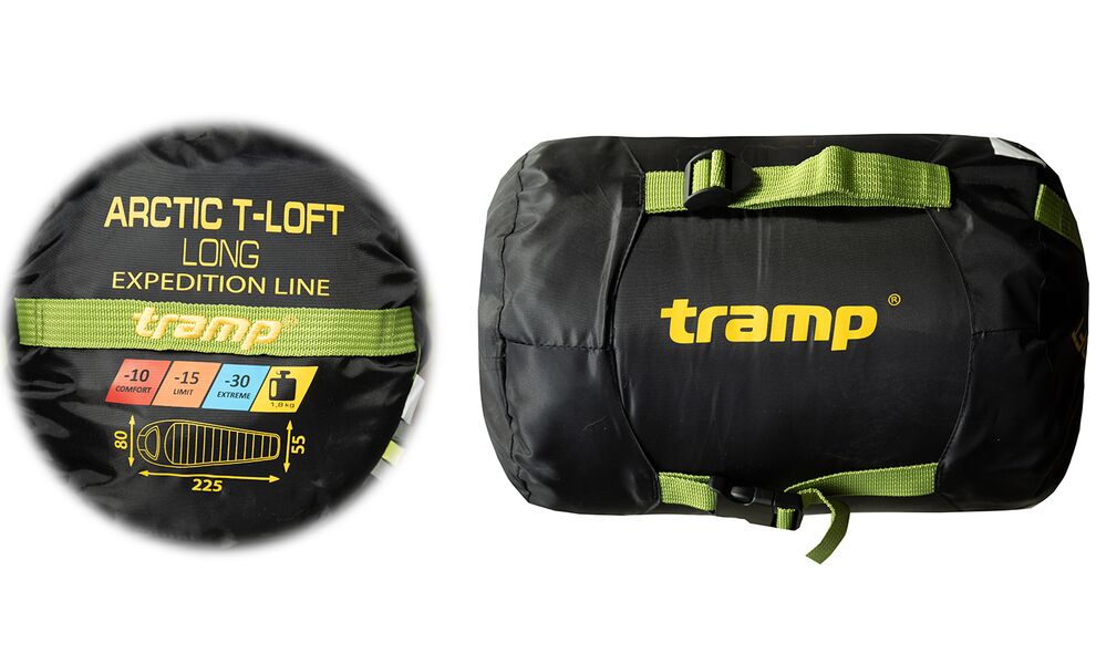 Зимовий туристичний спальник Tramp Arctic - Long (Green) до -15°C: з капюшоном, Максимальний зріст користувача: 195, Колір: Green/Grey, Сторона застібки: права, зображення 14