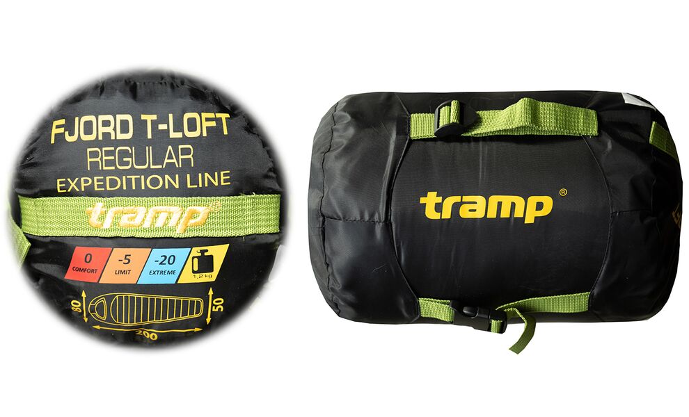 Демісезонний туристичний спальник Tramp Fjord - Regular (Green) до -5°C: з капюшоном, Максимальний зріст користувача: 185, Колір: Green/Grey, Сторона застібки: права, зображення 15
