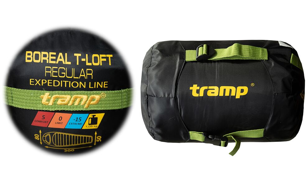 Демісезонний туристичний спальник Tramp Boreal - Regular (Green) до 0°C: з капюшоном, Максимальний зріст користувача: 185, Колір: Green/Grey, Сторона застібки: ліва, зображення 14