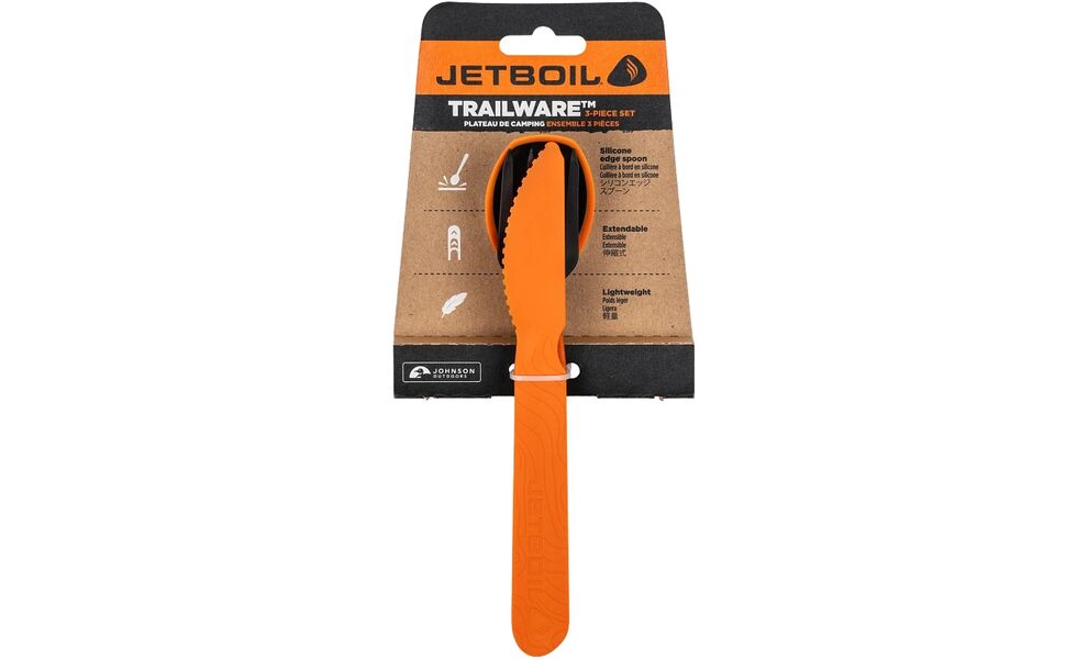 Туристичний набір складних столових приборів з довгою ручкою JetBoil TrailWare (виделка, ложка, ніж), харчовий пластик, зображення 9