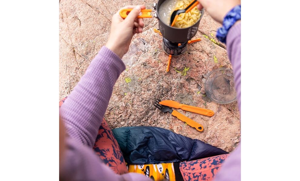 Туристичний набір складних столових приборів з довгою ручкою JetBoil TrailWare (виделка, ложка, ніж), харчовий пластик, зображення 11