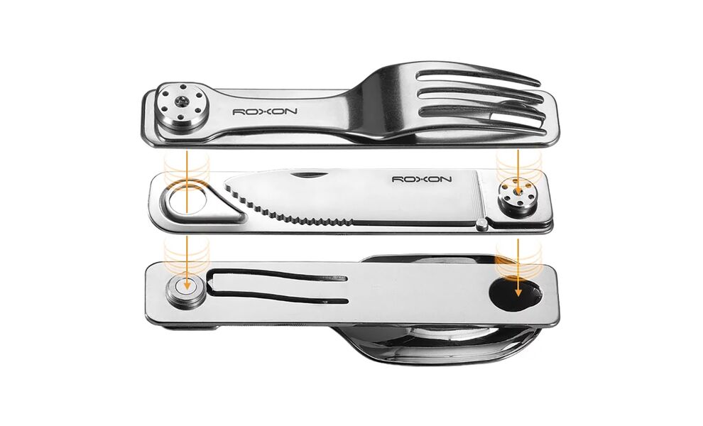 Туристичний набір складних столових приборів з чохлом Roxon C1S, 3-в-1 (виделка, ложка, ніж), нержавіюча сталь, зображення 2