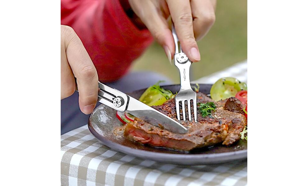 Туристичний набір складних столових приборів з чохлом Roxon C1S, 3-в-1 (виделка, ложка, ніж), нержавіюча сталь, зображення 9