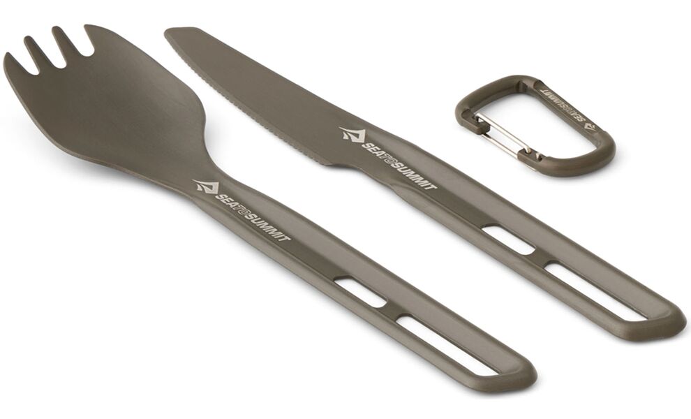 Туристичний набір столових приборів з карабіном Sea to Summit Frontier - 2 предмети (ложка-виделка, ніж), анодований алюміній, зображення 2