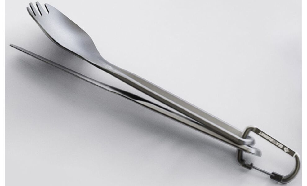 Туристичний набір столових приборів з карабіном Sea to Summit Frontier - 2 предмети (ложка-виделка, ніж), анодований алюміній, зображення 4