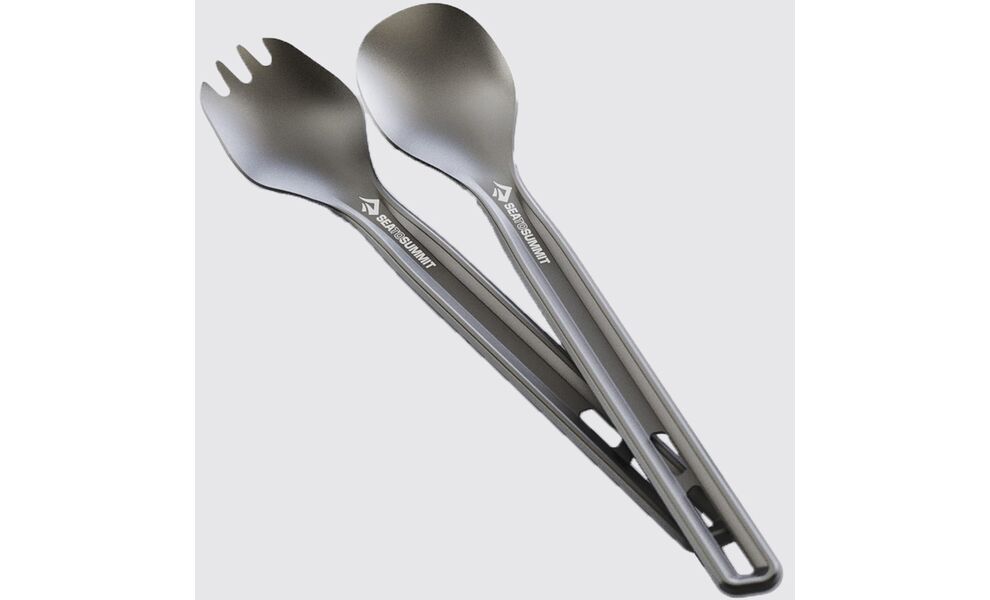 Кемпінговий набір столових приборів з довгою ручкою Sea to Summit Frontier - 2 предмети (ложка-виделка, ложка, адаптер), анодований алюміній, зображення 5