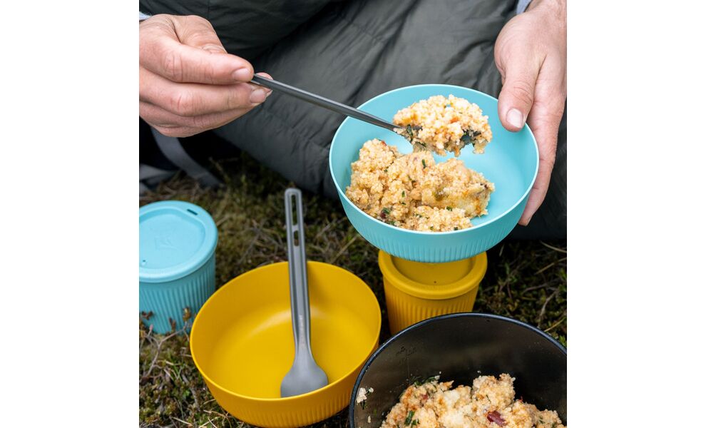 Кемпінговий набір столових приборів з довгою ручкою Sea to Summit Frontier - 2 предмети (ложка-виделка, ложка, адаптер), анодований алюміній, зображення 6