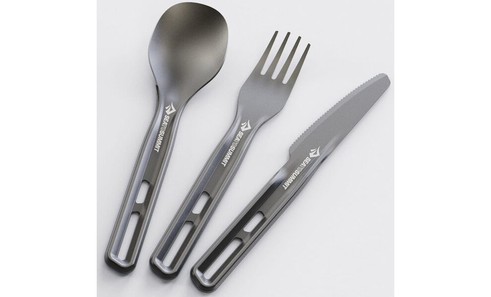 Туристичний набір столових приборів з карабіном Sea to Summit Frontier - 3 предмети (виделка, ложка, ніж), анодований алюміній, зображення 5