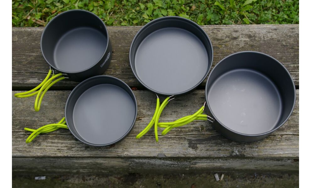 Кемпінговий набір посуду з чохлом Pinguin Quadri на 4 особи: 2 каструлі, 2 сковороди, 4 миски, зображення 4