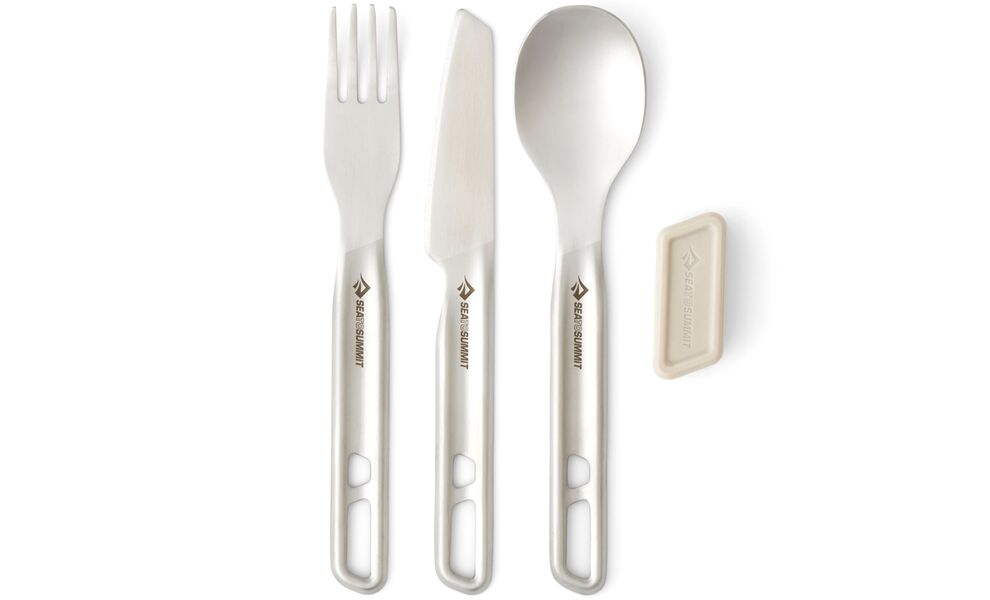 Туристичний набір столових приборів Sea to Summit Detour - на 2 людини (виделка, ложка, ніж, тримач), нержавіюча сталь, зображення 3