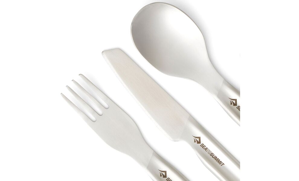 Туристичний набір столових приборів Sea to Summit Detour - на 2 людини (виделка, ложка, ніж, тримач), нержавіюча сталь, зображення 4