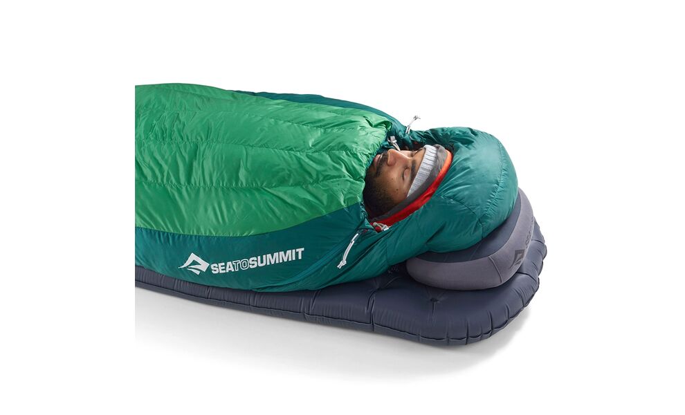 Демісезонний пуховий спальник Sea to Summit Ascent -1C - Regular до -1°C: з капюшоном, Максимальний зріст користувача: 185, Колір: Rain Forest Green, Сторона застібки: ліва, зображення 12