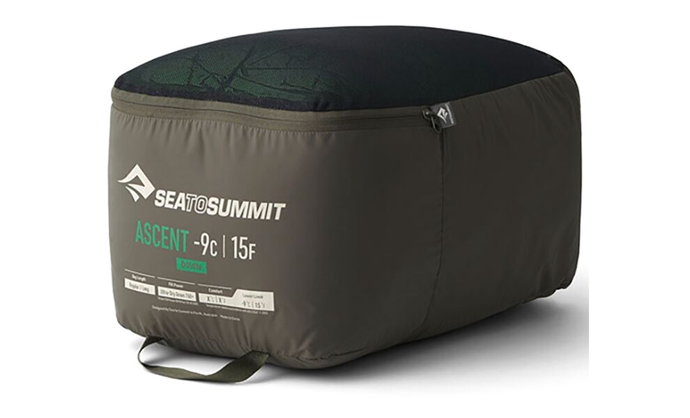 Демісезонний пуховий спальник Sea to Summit Ascent -9C - Long до -9°C: з капюшоном, Максимальний зріст користувача: 198, Колір: Rain Forest Green, Сторона застібки: ліва, зображення 17