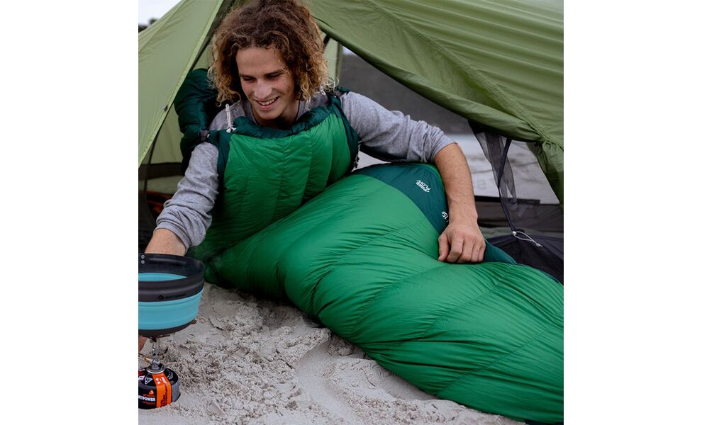Демісезонний пуховий спальник Sea to Summit Ascent -9C - Regular до -9°C: з капюшоном, Максимальний зріст користувача: 185, Колір: Rain Forest Green, Сторона застібки: ліва, зображення 19