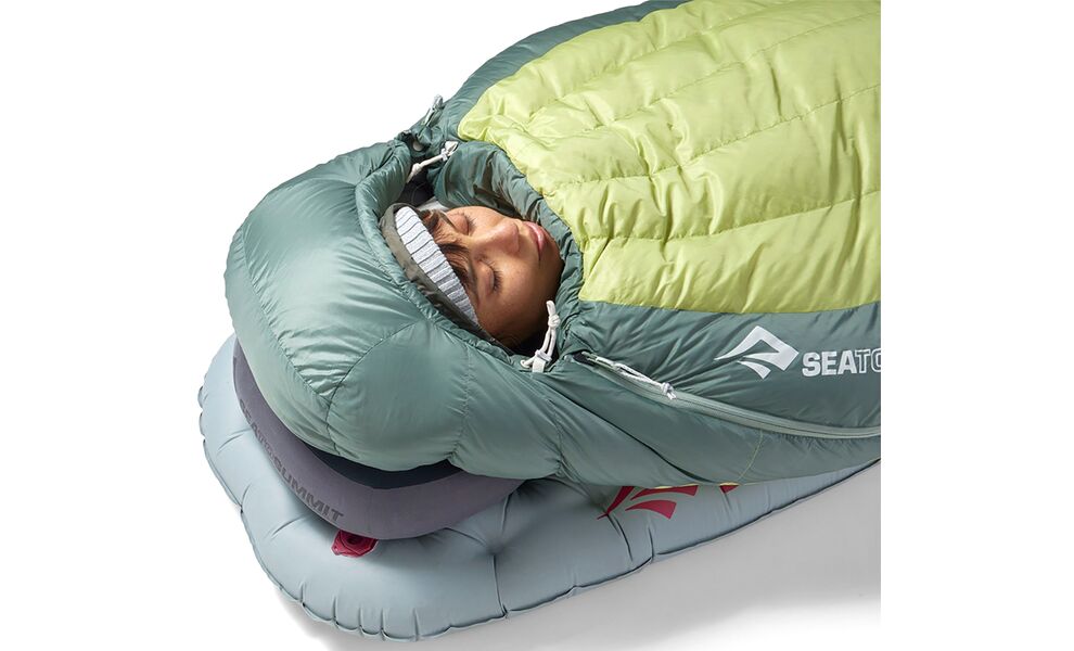 Зимовий пуховий спальник Sea to Summit Ascent Women's -9C - Regular до -15°C: з капюшоном, Максимальний зріст користувача: 170, Колір: Celery Green, Сторона застібки: права, зображення 12