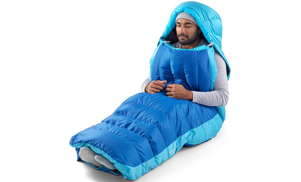 Демісезонний пуховий спальник Sea to Summit Trek -1C - Regular до -1°C: з капюшоном, Максимальний зріст користувача: 185, Колір: Snorkel Blue, Сторона застібки: ліва, зображення 11