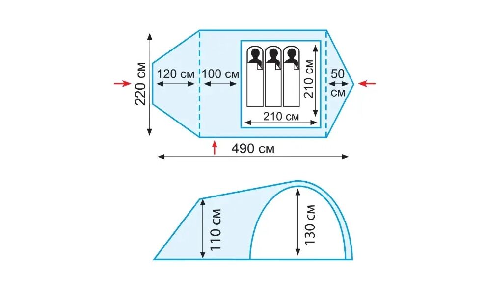 3-місний намет Tramp Grot 3 V2: двошаровий, з тамбуром, Кількість місць: 3, Колір: Green, зображення 2