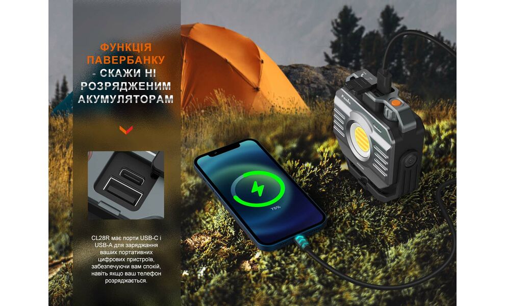 Кемпінговий ліхтар з функцією павербанк Fenix CL28R: червоне світло, USB Type-C, зображення 12
