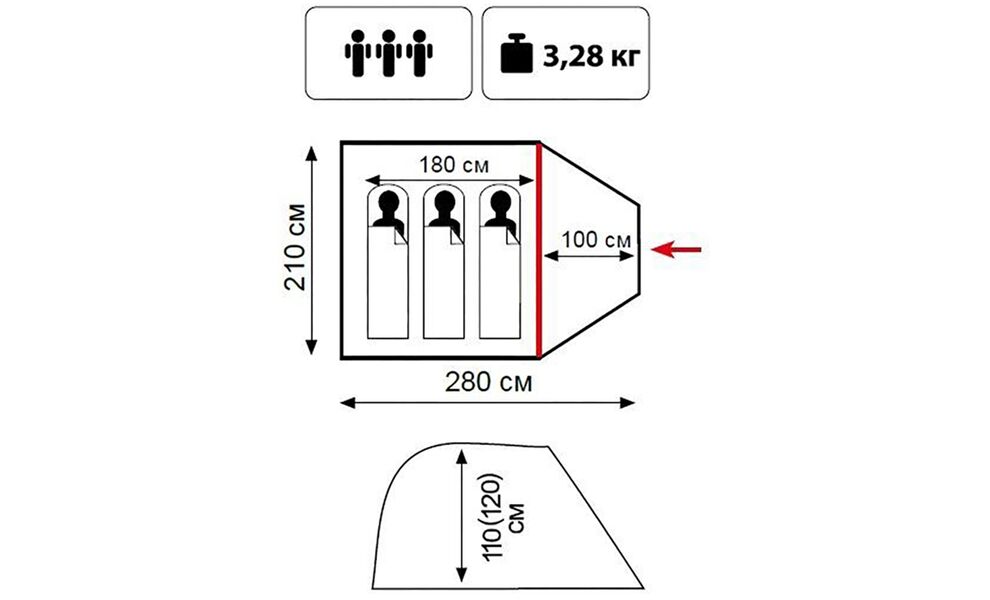 3-місний намет Tramp Fly 3 (Olive): одношаровий, з тамбуром, Кількість місць: 3, Колір: Olive, зображення 2