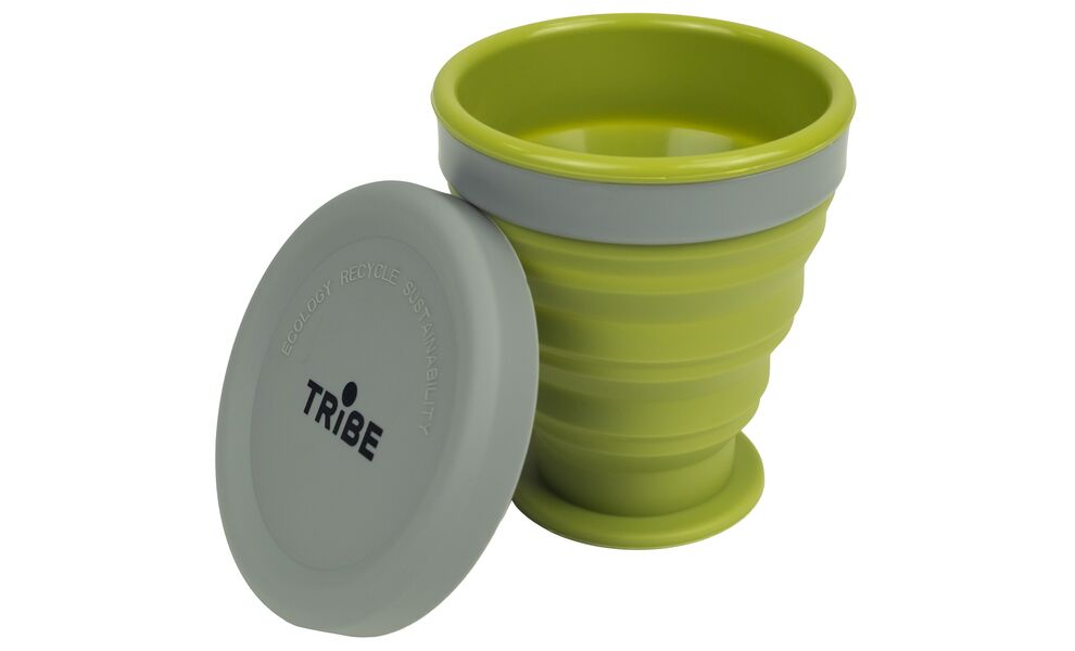 Складний туристичний стакан з кришкою Tribe T-FF-0001 (Olive) на 200 мл, харчовий силікон, Об'єм: 200, Колір: Olive, зображення 2