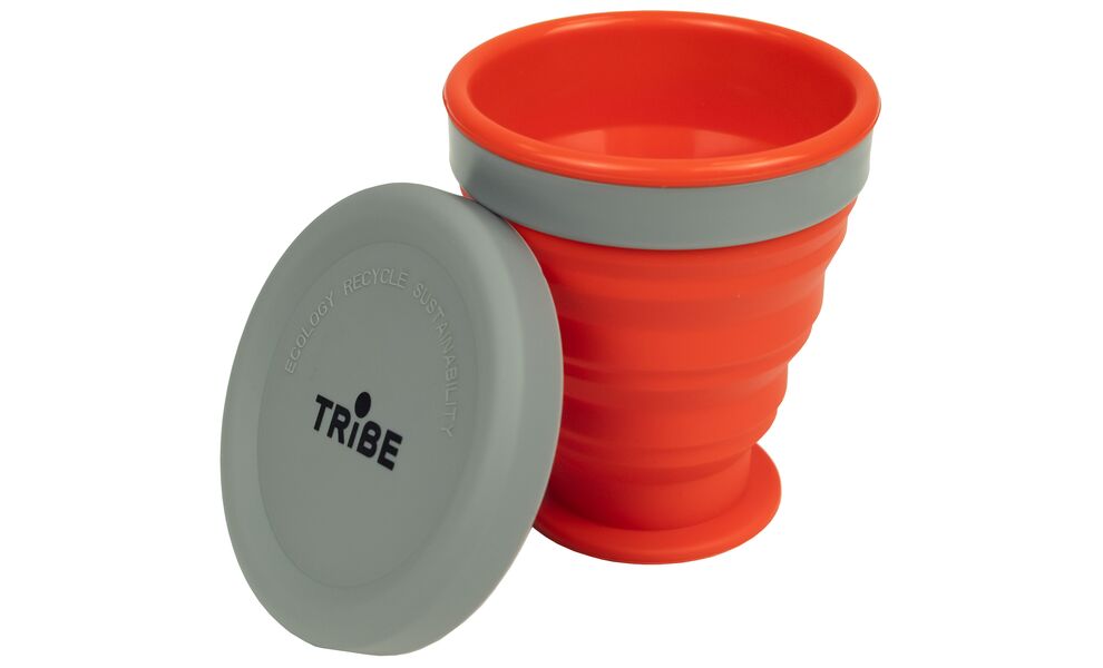 Складний туристичний стакан з кришкою Tribe T-FF-0001 (Terracota) на 200 мл, харчовий силікон, Об'єм: 200, Колір: Terracota, зображення 2