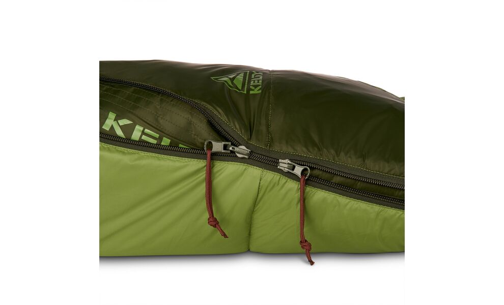 Демісезонний пуховий спальник Kelty Cosmic Down 40 Regular до +4°C: з капюшоном, Максимальний зріст користувача: 183, Колір: Dill-Duffel Bag/Cherry Mahogany, Сторона застібки: права, зображення 8