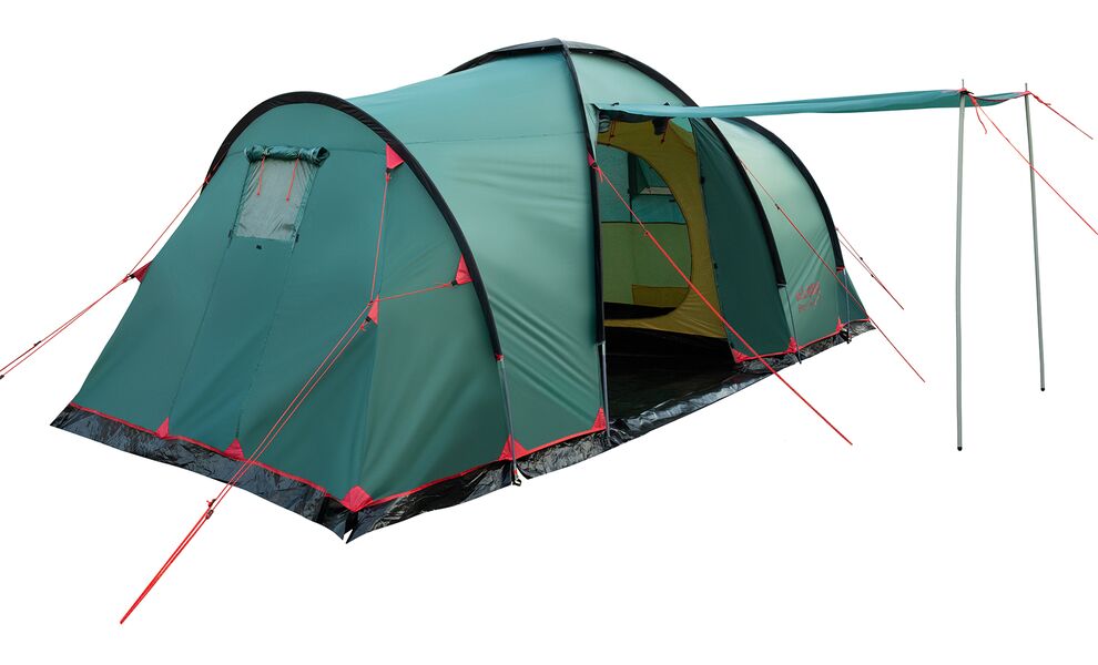 6-місний кемпінговий намет Tramp Brest 6 V2: на 2 спальні, Кількість місць: 6, Колір: Storm Green/Red, зображення 4