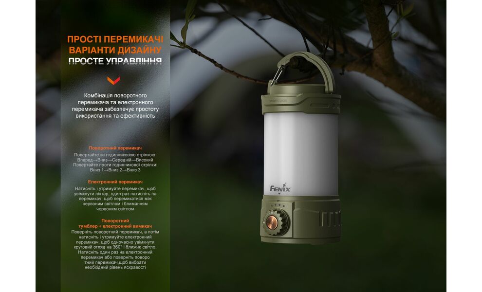 Кемпінговий ліхтар з акумулятором та функцією павербанк Fenix CL26R Pro (Olive): червоне світло, USB Type-C, Колір корпусу: Olive, зображення 9