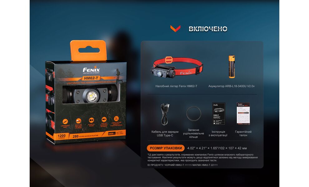 Налобний ліхтар з акумулятором Fenix HM62-T V2.0 (Magma) з червоним світлом, USB Type-C, Колір корпусу: Magma, зображення 5