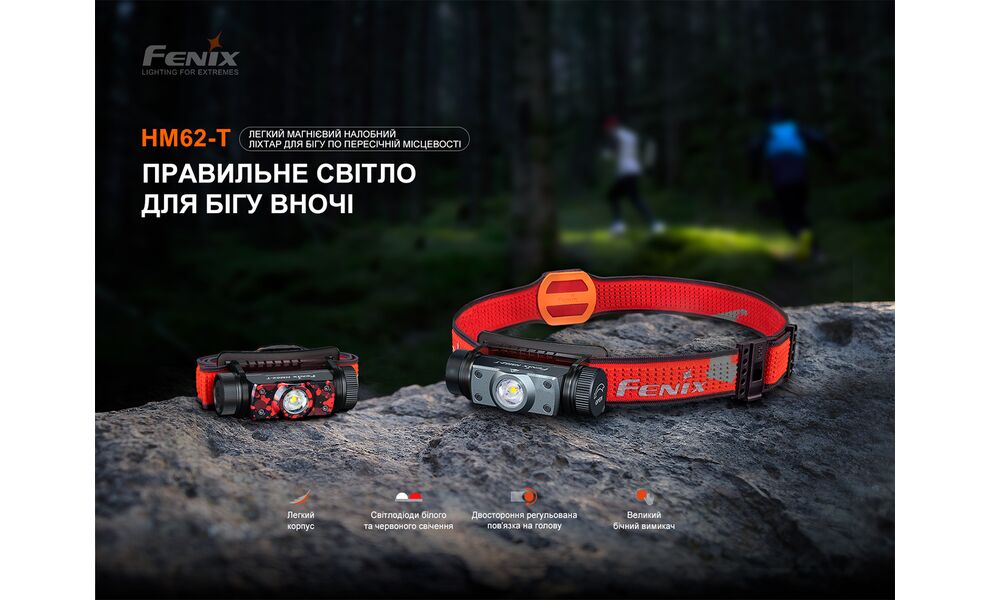 Налобний ліхтар з акумулятором Fenix HM62-T V2.0 (Magma) з червоним світлом, USB Type-C, Колір корпусу: Magma, зображення 6