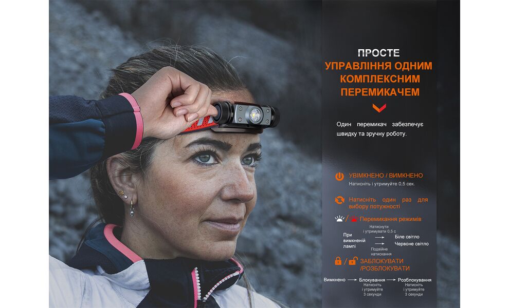 Налобний ліхтар з акумулятором Fenix HM62-T V2.0 (Magma) з червоним світлом, USB Type-C, Колір корпусу: Magma, зображення 10