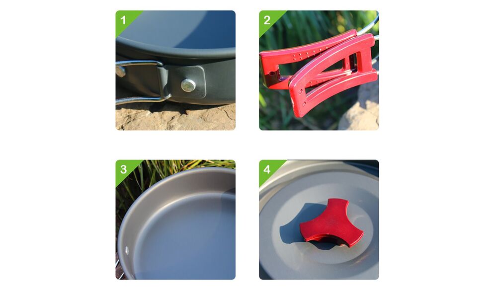 Туристичний набір посуду з чохлом BRS-153 на 3 особи: 2 каструлі, сковорода, 3 миски, зображення 5