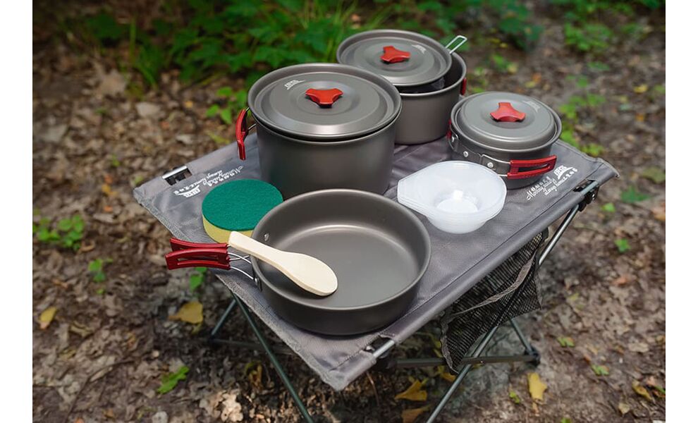 Туристичний набір посуду з чохлом BRS-155 на 5 осіб: 3 каструлі, сковорода, 5 мисок, зображення 7
