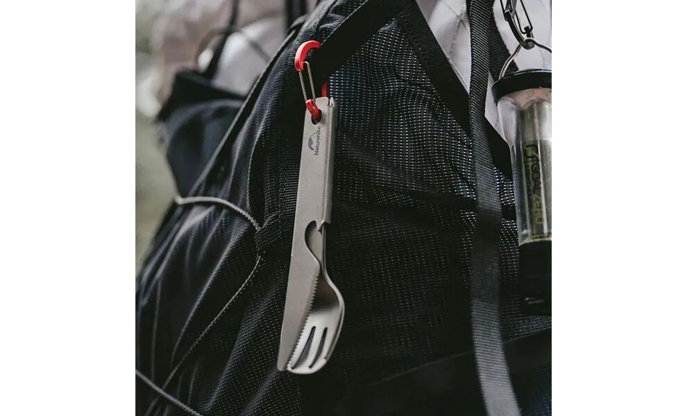 Туристичний набір столових приборів з чохлом Naturehike CNH22CJ017 (виделка, ложка, ніж-відкривачка), титан, зображення 4