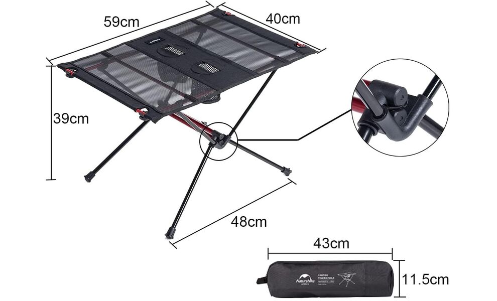 Розкладний стіл Naturehike NH19Z027-Z (алюміній), 59x40x39 см, Колір: Black, зображення 2