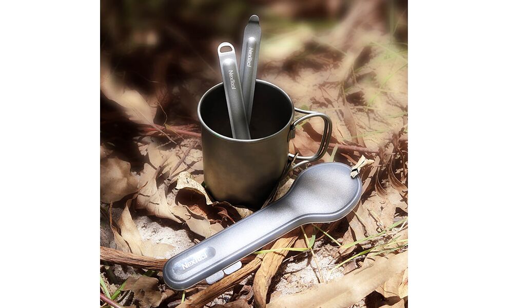 Туристичний набір столових приборів NexTool NE0124 (виделка, ложка), титан, зображення 10