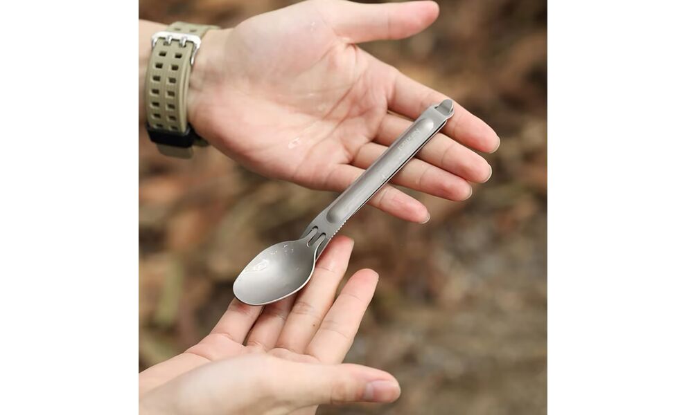 Туристичний набір столових приборів NexTool NE0124 (виделка, ложка), титан, зображення 11
