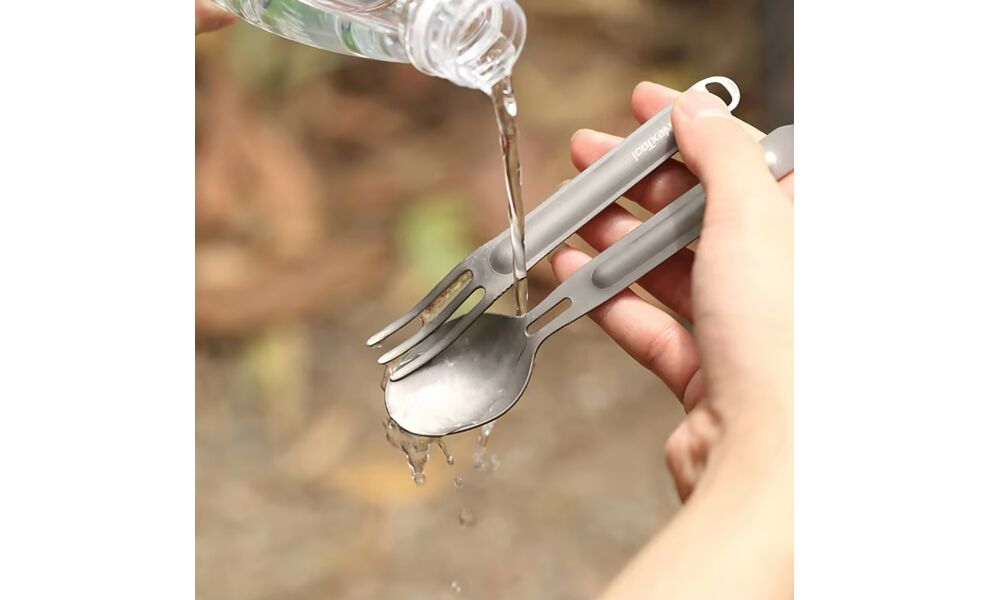 Туристичний набір столових приборів NexTool NE0124 (виделка, ложка), титан, зображення 12