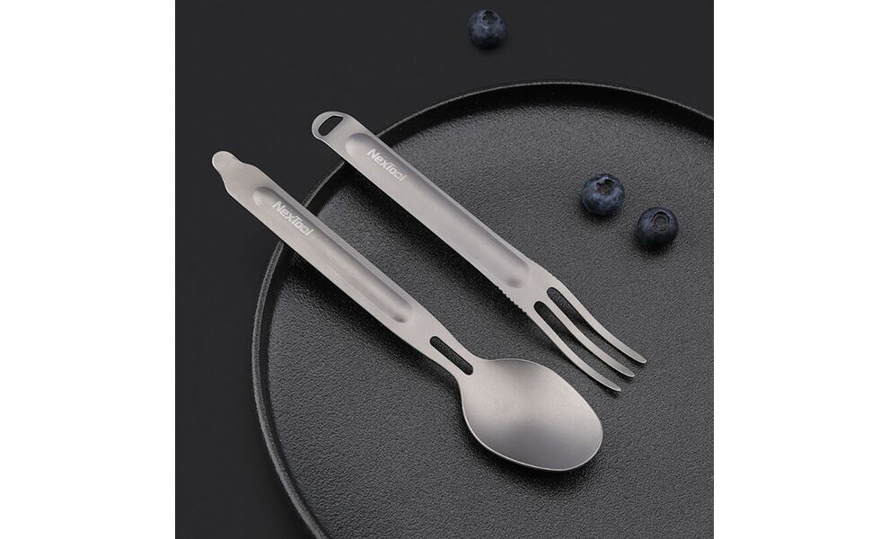 Туристичний набір столових приборів NexTool NE0124 (виделка, ложка), титан, зображення 3